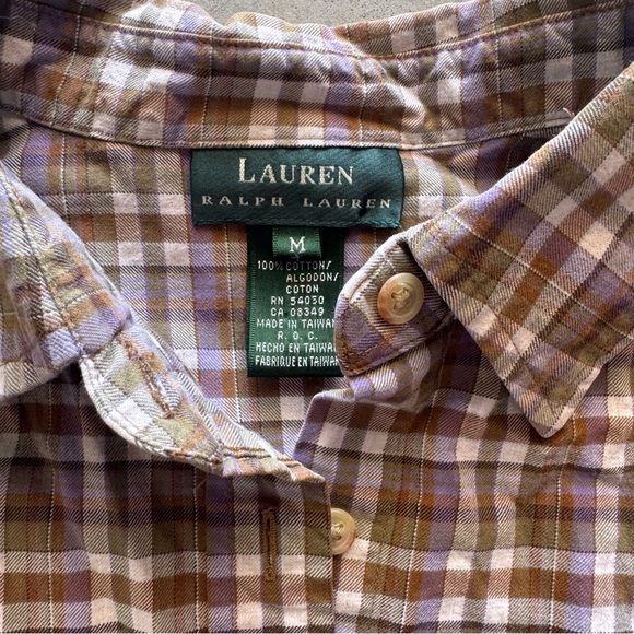 Lauren Ralph Lauren Purple and Brown Plaid Shirt, Size Medium, Fall Button Down - Picture 5 of 6